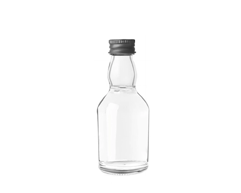 Bottiglia di liquore in vetro tascabile Mini bottiglia di whisky rotonda vuota da 50ml con tappo GPI nero